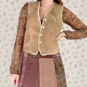 Vintage 100% Genuine Leather Suede Button Up Vest